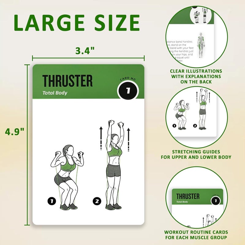 ELAORY Resistance Belt Workout Cards, 62 Exercises Cards Deck Large Size 5" x 3.5" Fitness Cards for Women & Men, Beginner Fitness Guide to Training Exercises at Home or Gym - Image 2